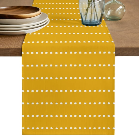 Geometric Stripes Yellow Table Runner 60 Inches Long, Kitchen Dining Table Decoration, Polka Dots Abstract Modern Coffee Tablerunner Dress Scarves Farmhouse Décor for Party, Holiday, 13 x 60