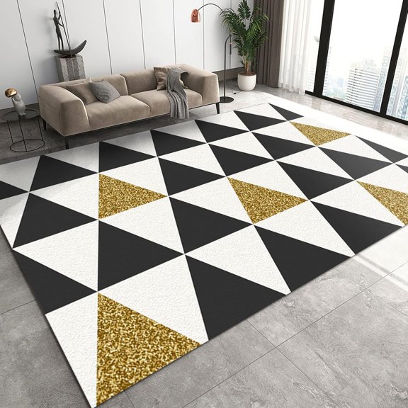 Geometric Style Area Rug, Black White Triangle Pattern Outdoor Carpet, Modern Non-shedding Indoor Foldable Washable Non Slip for Home Living Room Bedroom Office Decor Mats 2ft x 3ft