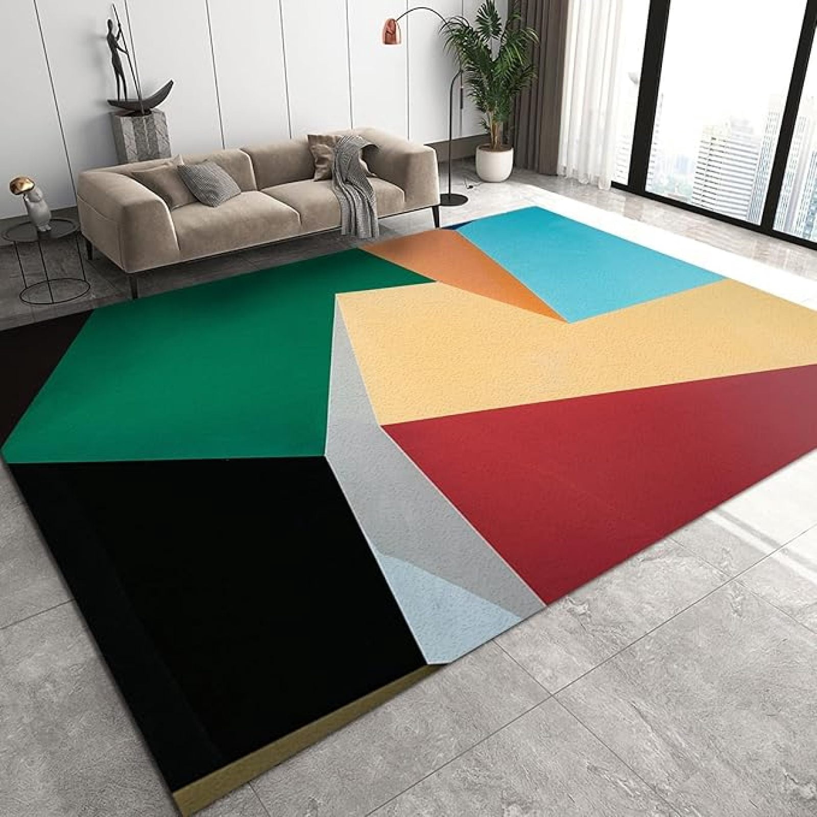 Geometric Style Boys Rugs For Bedroom, Irregular Colorful Color Block ...