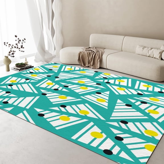 Geometric Style Retro Area Rug, Green and White Abstract Geometric Pattern Rugs for Bedroom Men, Soft Low Pile Living Room Carpet Non-Slip Washable Kitchen Balcony Nursery Office Rugs 2x3ft