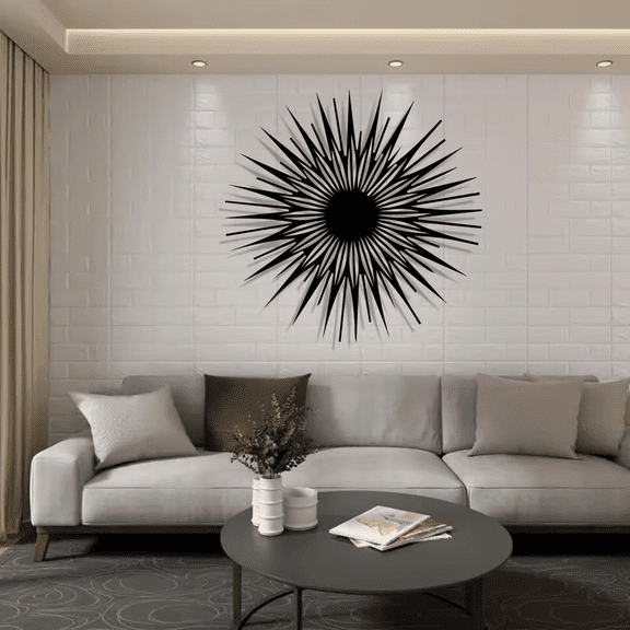 Geometric Sun Metal Wall Art, Black Sunburst Decor for Living Room or Office