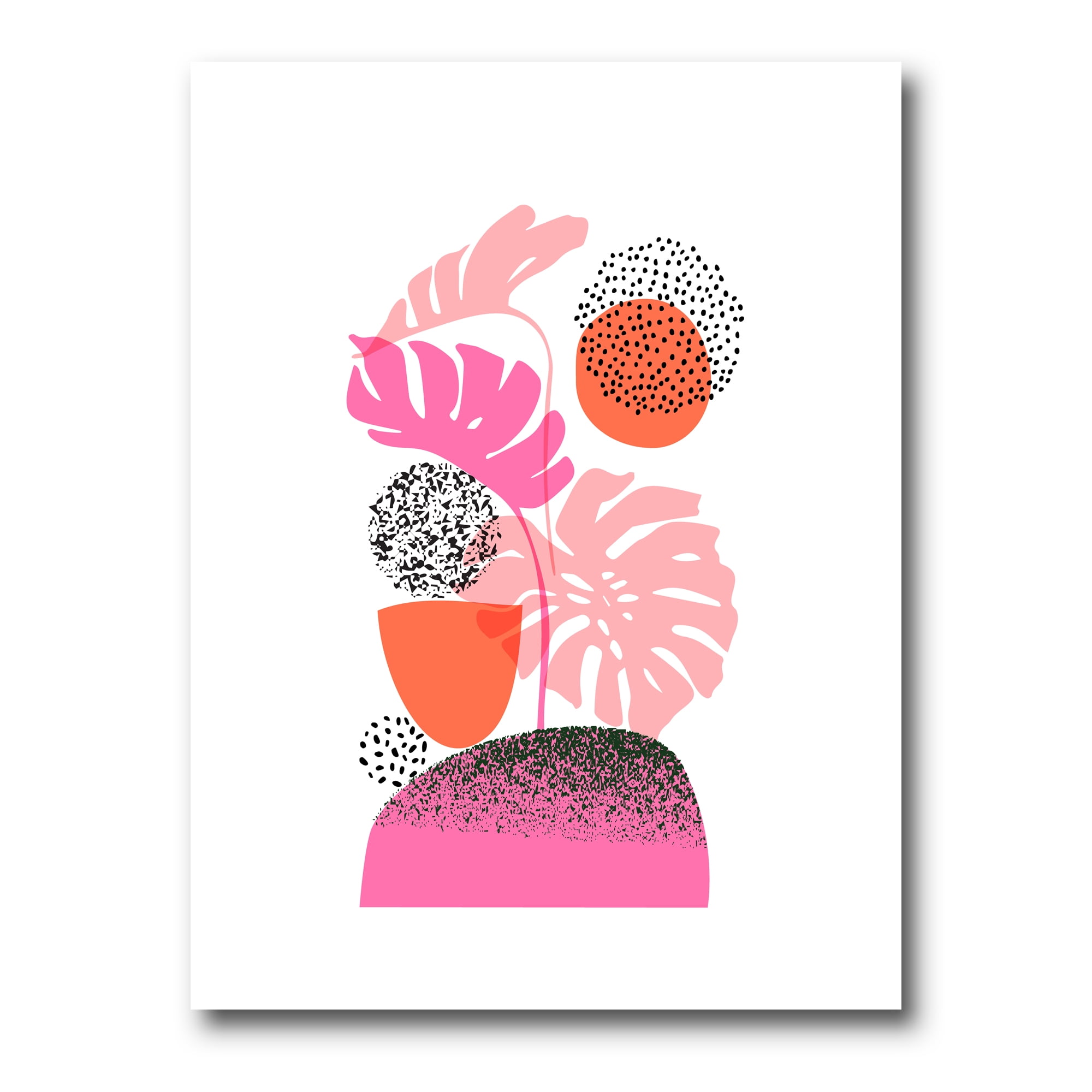 Geometric Sun and Moon Shapes With Tropical Leaves 30 in x 40 in Painting Canvas Art Print, by Designart