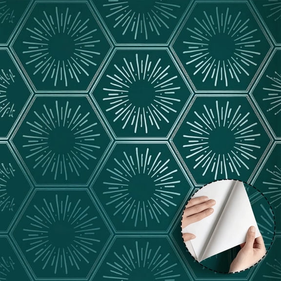 Geometric Sunburst Wallpaper, Modern Minimalist Aesthetic Hexagon Pattern, Self adhesive and removable, waterproof Wall Decoration for Living Room, Bedroom, Kitchen Cabinet, Drawer, 17.7 * 118 in