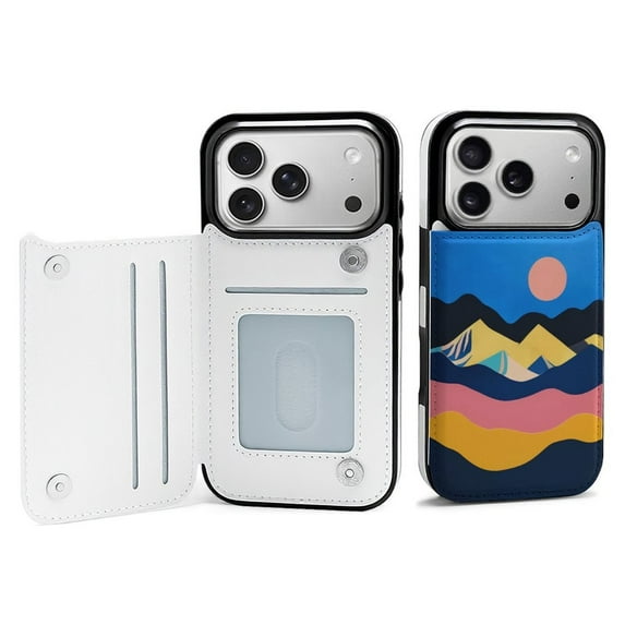 Geometric Sunset Landscape Leather Wallet Case for iPhone 17 Wallet Case Card Holder Flip