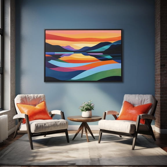 Geometric Sunset Mountain Landscape Modern Wall Decor Unframed Paper Print