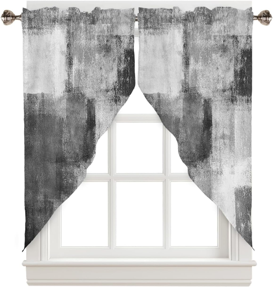 Geometric Swag Valance Curtains Abstract Graffiti Painting Gray White