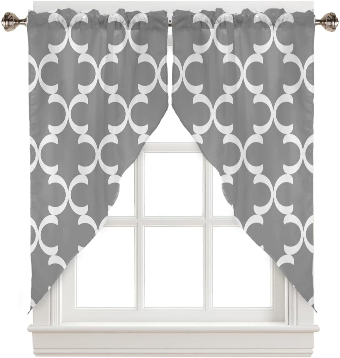 Geometric Swag Valance Curtains Classic Moroccan Trellis Lattice Gray