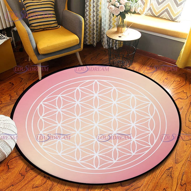 Geometric Symbols Flower of Life Round Rug Sacred Geometry r Rug ...