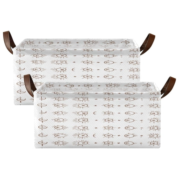 Geometric Symbols Pattern Shelf Baskets Set of 2 Foldable Metal Frame Open Storage Bins 16.9x11.4x7.7in Large Capacity