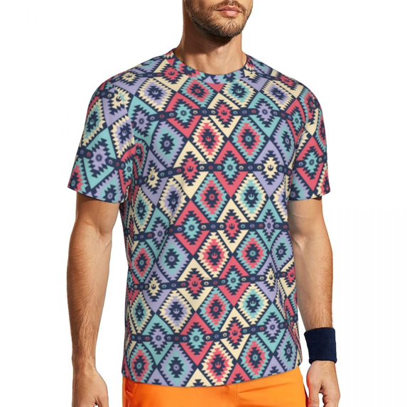 Geometric T-Shirt Man Argyle Print Street Style Gym T-Shirts Breathable Summer Trendy Coo