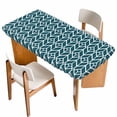 thumbnail image 1 of Geometric Table Cloths for 5 Foot Rectangle Tables, Modern Abstract Lines Texture Teal Patio Waterproof Elastic Fitted Tablecloths, Washable Rectangular Table Cover for Camping, 1 of 8