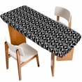 thumbnail image 1 of Geometric Table Cloths for 8 Foot Rectangle Tables, Modern Abstract Lines Texture Black Patio Waterproof Elastic Fitted Tablecloths, Washable Rectangular Table Cover for Camping, 1 of 8