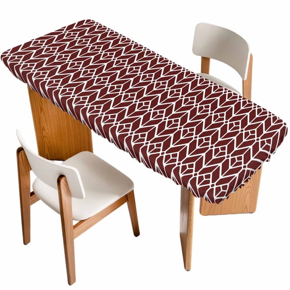 Geometric Table Cloths for 8 Foot Rectangle Tables, Modern Abstract Lines Texture Red Patio Waterproof Elastic Fitted Tablecloths, Washable Rectangular Table Cover for Camping