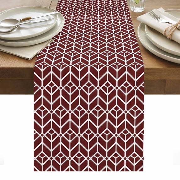 Geometric Table Runner - 36 Inch Long, Kitchen Dining Table Runner Dresser Scarves, Modern Abstract Lines Texture Red Farmhouse Decor for Coffee Tables Wedding Party Banquet