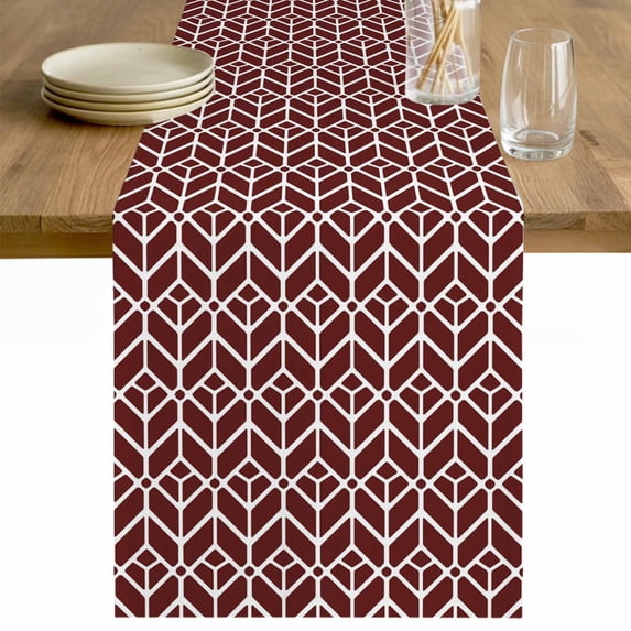 Geometric Table Runner 48 Inches Long Farmhouse Dress Scarves, Modern Abstract Lines Texture Red Dining Tablerunner for Coffee Table/Kitchen Island/Party Décor, 13" x 48"