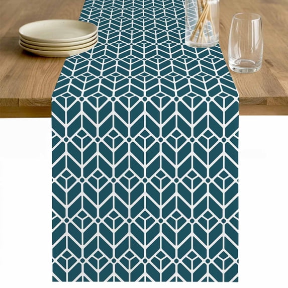 Geometric Table Runner 72 Inches Long Farmhouse Dress Scarves, Modern Abstract Lines Texture Teal Dining Tablerunner for Coffee Table/Kitchen Island/Party Décor, 13" x 72"