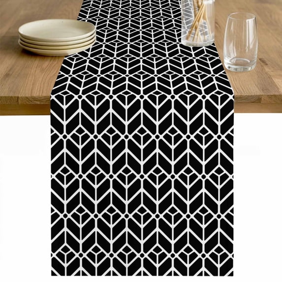 Geometric Table Runner 90 Inches Long Farmhouse Dress Scarves, Modern Abstract Lines Texture Black Dining Tablerunner for Coffee Table/Kitchen Island/Party Décor, 13" x 90"