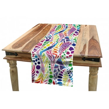 Geometric Table Runner, Mixed Mosaic Vivid Nature Inspired Kids Girls Hippie Contrast Design, Dining Room Kitchen Rectangular Runner, 3 Sizes, by Ambesonne