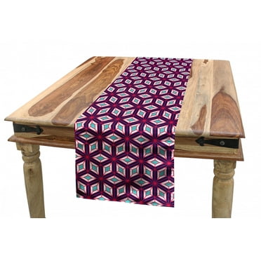 Geometric Table Runner, Modern Simple Mosaic Composition with Diamond Shapes and Lines in Vivid Colors, Dining Room Kitchen Rectangular Runner, 3 Sizes, by Ambesonne