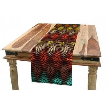 Geometric Table Runner, Primitive Abstract Folk Dots Forming Diamond Forms Pattern, Dining Room Kitchen Rectangular Runner, 3 Sizes, by Ambesonne