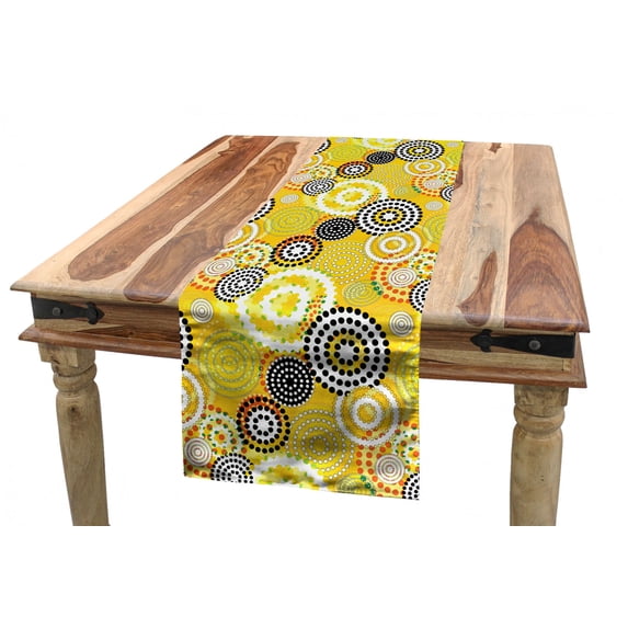 Geometric Table Runner, Retro Unusual Psychedelic Style Ring Shaped Dots and Spots in Various Colors Image, Dining Room Kitchen Rectangular Runner, 3 Sizes, by Ambesonne