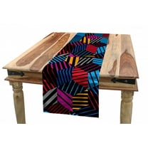 Geometric Table Runner, Stripped 3 Dimensional Cube Pattern Vibrant Color Palette Eighties Design, Dining Room Kitchen Rectangular Runner, 3 Sizes, by Ambesonne