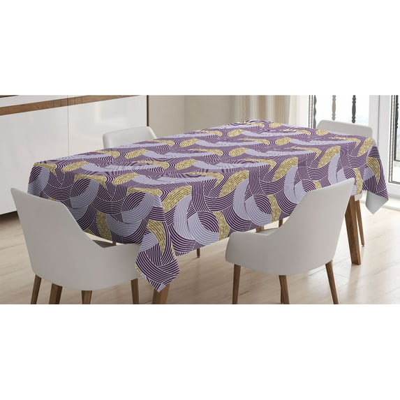 Geometric Tablecloth, Crossed Curved Arc Design with Different Colors Abstract Motif, Rectangle Satin Table Cover Accent for Dining Room and Kitchen, 52" X 70", Purple Lavender, by Ambesonne
