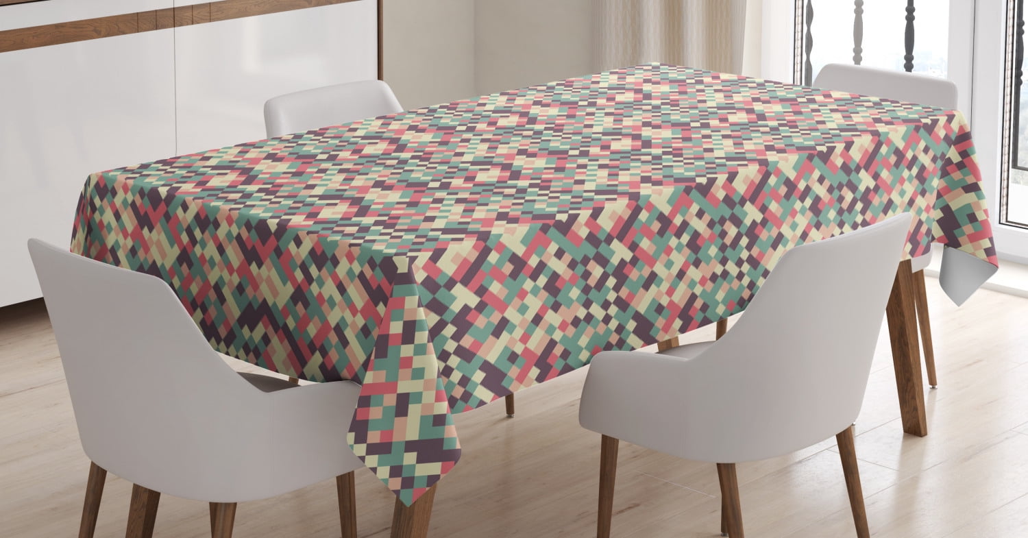 Geometric Tablecloth, Mosaic Style Squares and Stripes Pixel Art ...