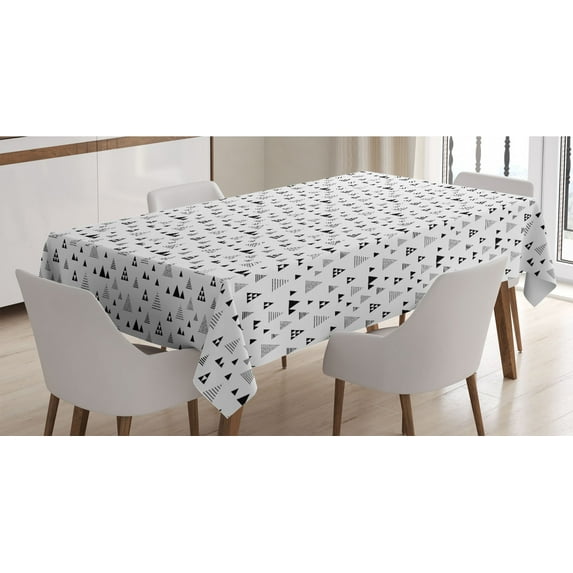 Geometric Tablecloth, Pattern of Various Triangles Formed in Polka Dots Stripes and Waves, Rectangle Satin Table Cover for Dining Room and Kitchen, 60" X 84", Charcoal Grey and White, by Ambesonne