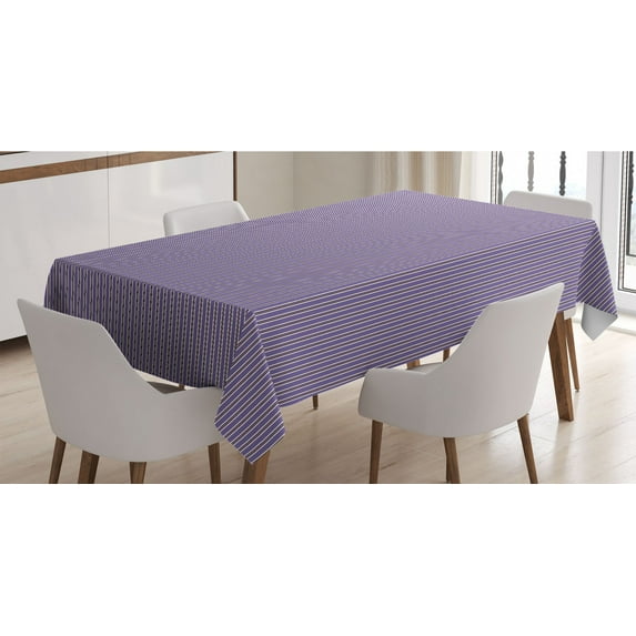 Geometric Tablecloth, Vertical Striped Pattern in Lavender Tones Geometric Classic Design, Rectangle Satin Table Cover Accent for Dining Room and Kitchen, 60" X 84", Lavender Black White, by Ambesonne