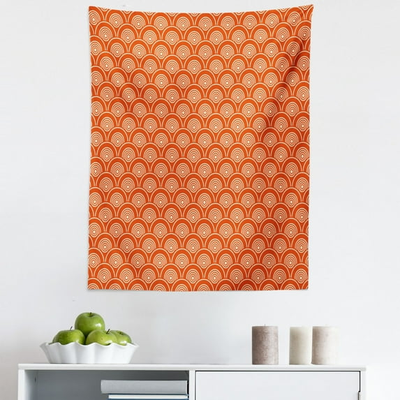 Geometric Tapestry, Eastern Half Circle Pattern Abstract Geometric Shapes Japanese Kimono, Fabric Wall Hanging Decor for Bedroom Living Room Dorm, 5 Sizes, Orange Pale Yellow, by Ambesonne