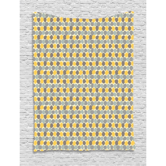 Geometric Tapestry, Retro Style Deformed Circles Formed by Brushstrokes Repeating Horizontal Pattern, Wall Hanging for Bedroom Living Room Dorm Decor, 40W X 60L Inches, Multicolor, by Ambesonne