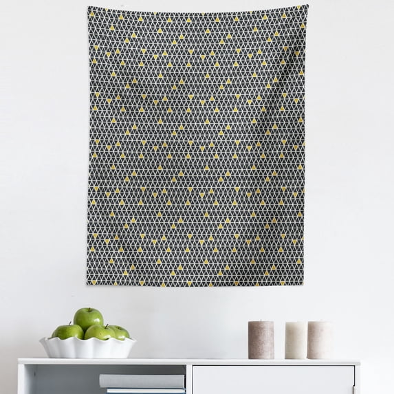 Geometric Tapestry, Simplistic Rhombus Background with Diamond and Triangular Shapes, Fabric Wall Hanging Decor for Bedroom Living Room Dorm, 5 Sizes, Black White and Yellow, by Ambesonne