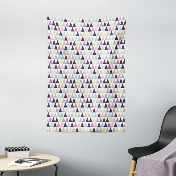 Geometric Tapestry, Triangle with Grunge Effect Colorful Paint Dripping Pattern Hipster Mosaic Design, Wall Hanging for Bedroom Living Room Dorm Decor, 40W X 60L Inches, Multicolor, by Ambesonne