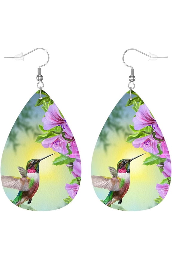 Geometric Teardrop Earrings, Oriental Pink Aqua Rainbow Moroccan Pattern Double-Sided Dangle Earring For Women Friends, Lightweight Faux Leather Earrings[Z3310]