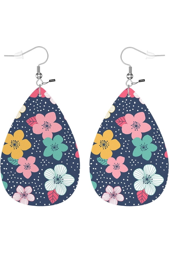 Geometric Teardrop Earrings, Oriental Pink Aqua Rainbow Moroccan Pattern Double-Sided Dangle Earring For Women Friends, Lightweight Faux Leather Earrings[Z3304]