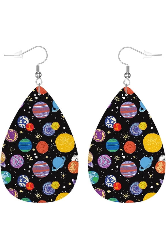 Geometric Teardrop Earrings, Oriental Pink Aqua Rainbow Moroccan Pattern Double-Sided Dangle Earring For Women Friends, Lightweight Faux Leather Earrings[Z3307]