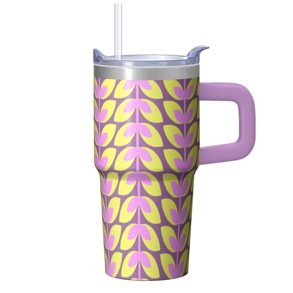 Geometric Texture 20oz Stainless Steel Tumbler with Handle, Double Wall Insulated Travel Coffee Cup Leak Proof Straw