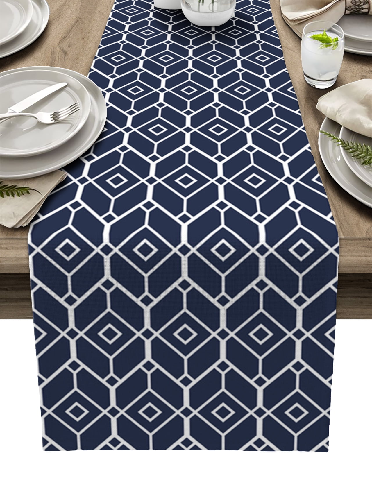 Geometric Texture Navy Blue Table Runner Wedding Holiday Party Dining