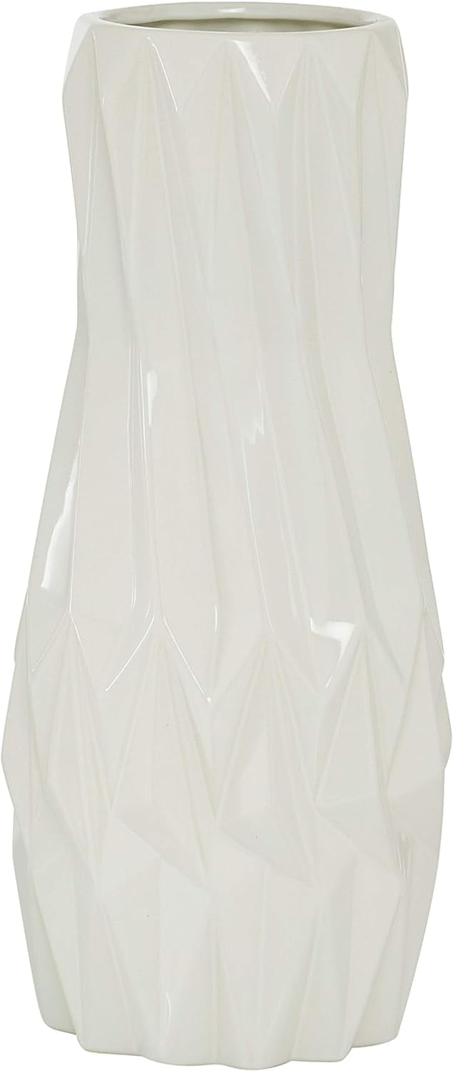 Sleek Elegance White Glossy Geometric Ceramic Vase 7" X 16.25"