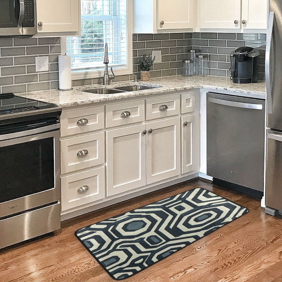 Geometric Theme Pattern Non Slip Long Door Mat 39''x20'' Soft, Absorbent, for Kitchen, Bathroom, and Bedroom
