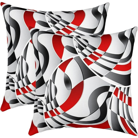 Geometric Throw Pillow Covers 18"x18" Set of 2 Red Grey White Stripe Line Pillow Cases Cushion Covers for Living Room Bedroom Modern Art Decor Throw Pillowcases for Sofa Couch Chair