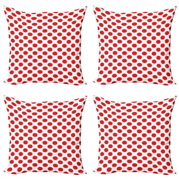 Ambesonne Vintage Throw Pillow Cover 4 Pack, Pop Art Retro Dots, 16", Vermilion White