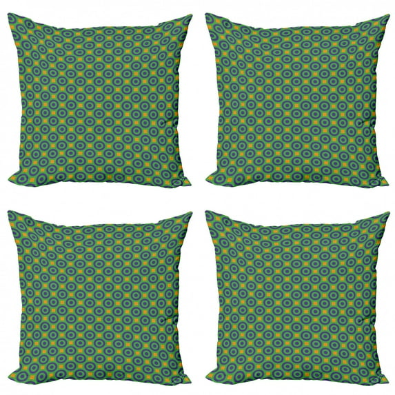 Geometric Throw Pillow Cushion Case Pack of 4, Abstract Art Images of Target Circles and Cornered Shapes, Modern Accent Double-Sided Print, 4 Sizes, Green Marigold, by Ambesonne