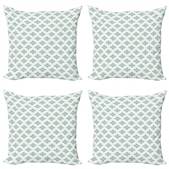 Ambesonne Geometric Throw Pillow Cover 4 Pack, Abstract Foliage Leaf, 16", Slate Blue Cream