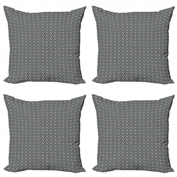 Geometric Throw Pillow Cushion Case Pack of 4, Abstract Pattern Diagonal Divided Squares and Polygonal Shapes, Modern Accent Double-Sided Print, 4 Sizes, Pale Yellow Dark Blue, by Ambesonne
