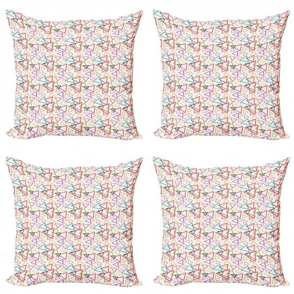 Geometric Throw Pillow Cushion Case Pack of 4, Abstract Triangles Angular Tribal Motifs Colorful Shapes Pattern, Modern Accent Double-Sided Print, 4 Sizes, Multicolor, by Ambesonne