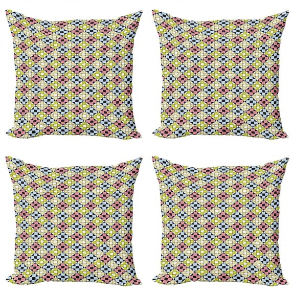 Geometric Throw Pillow Cushion Case Pack of 4, Abstract Uneven Squares Tiles Colorful Mosaic Style in Diagonal Checkered Pattern, Modern Accent Double-Sided Print, 4 Sizes, Multicolor, by Ambesonne