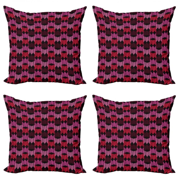 Geometric Throw Pillow Cushion Case Pack of 4, Arrangement of Rhombuses and Diamonds with Hand Drawn Stripes Retro Design, Modern Accent Double-Sided Print, 4 Sizes, Multicolor, by Ambesonne