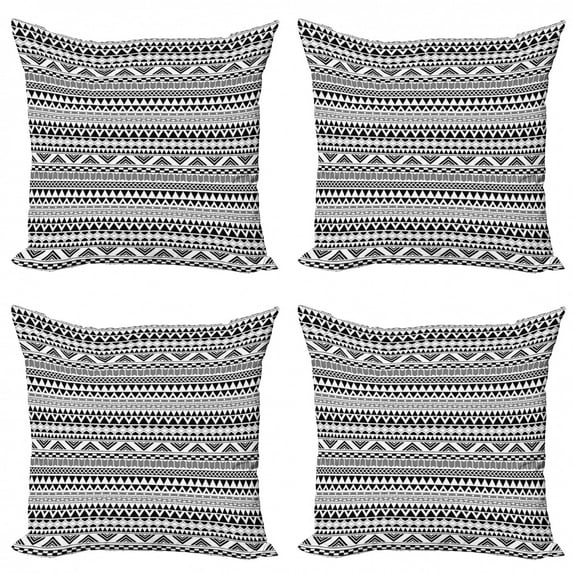 Ambesonne Geometric Throw Pillow Cover 4 Pack, Aztec Inspired Shapes, 18", Charcoal Grey White